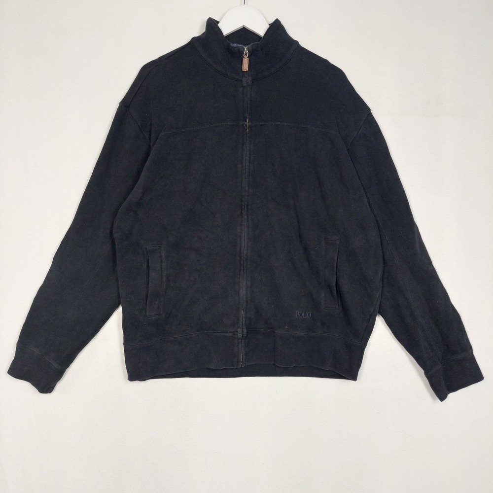 Polo Ralph Lauren Mens Black Full Zip Sweatshirt Mock Neck Large